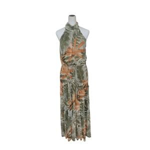 Kate and Lily Tropical Maxi Dress Womens Size 6 Layered Mesh Halter Lined Resort